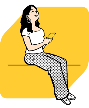 Image d’une femme assise avec son téléphone.